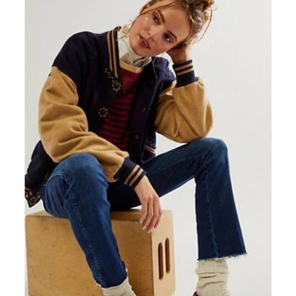Free People Home Run Varsity Bomber Jacket MEDIUM NWOT - Picture 3 of 11